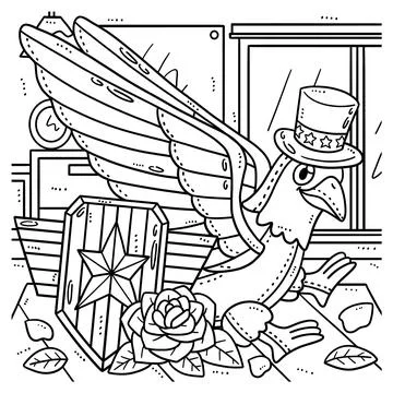 Memorial Day American Eagle Stuffed Toy Coloring Stock Illustration