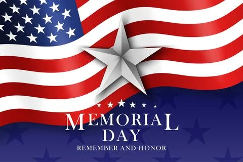 Memorial Day background with silver star, US national flag, stars and strip.. Stock Illustration