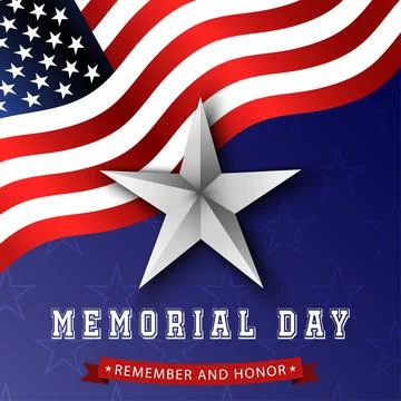 Memorial Day background with silver star, US national flag, stars and strip.. Stock Illustration