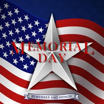 Memorial Day background with silver star, US national flag, stars and strip.. Stock Illustration