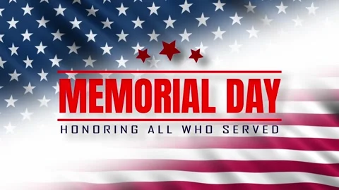 Memorial Day Bold Red Typography on American Flag Background Stock Footage 334861199