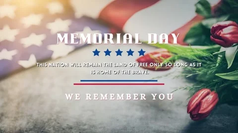 Memorial Day  Honor and Remember with flag American flag waving ANIMATION Stock Footage 241674922