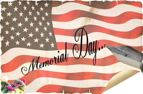 Memorial Day, map Map of Memorial Day. Old scroll and pen. Stars and strip... Stockfoto's