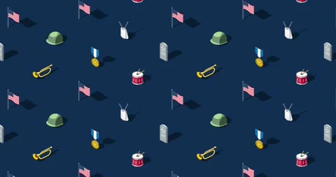 Memorial day motion graphic loop of military themed isometric icons Stock Footage 332424521