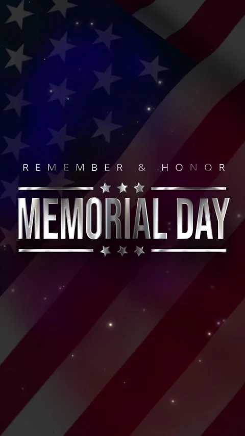 Memorial Day Silver Metallic Text on American Flag Background Stock Footage 334128481