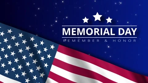 Memorial Day Text Animation with Waving American Flag Stock Footage 335373866