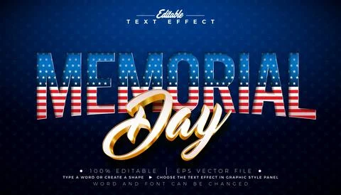 Memorial Day Text Effect Design Editable Vector Graphic Style with United S.. 스톡 일러스트