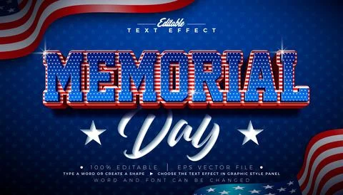 Memorial Day Text Effect Design Editable Vector Graphic Style with United S.. 스톡 일러스트