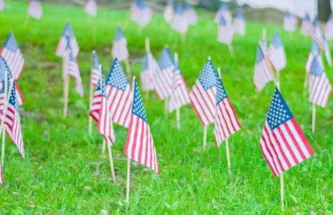 Memorial Day tribute. Thousands of tiny flags in a field. 写真素材