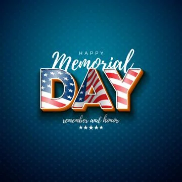 Memorial Day of the USA Vector Design Template with American Flag in 3d Letter Stock Illustration
