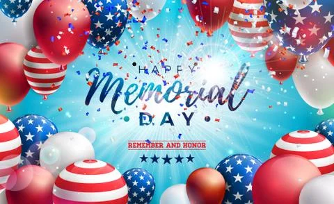Memorial Day of the USA Vector Design Template with American Flag Air Balloon Stock Illustration