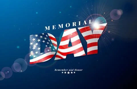 Memorial Day of the USA Vector Design Template with American Flag in Text Label Stock Illustration