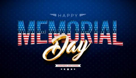 Memorial Day of the USA Vector Illustration with American Flag in Text Label  Stock Illustration