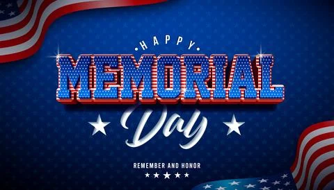 Memorial Day of the USA Vector Illustration with American Flag Texture Typo.. Stock Illustration