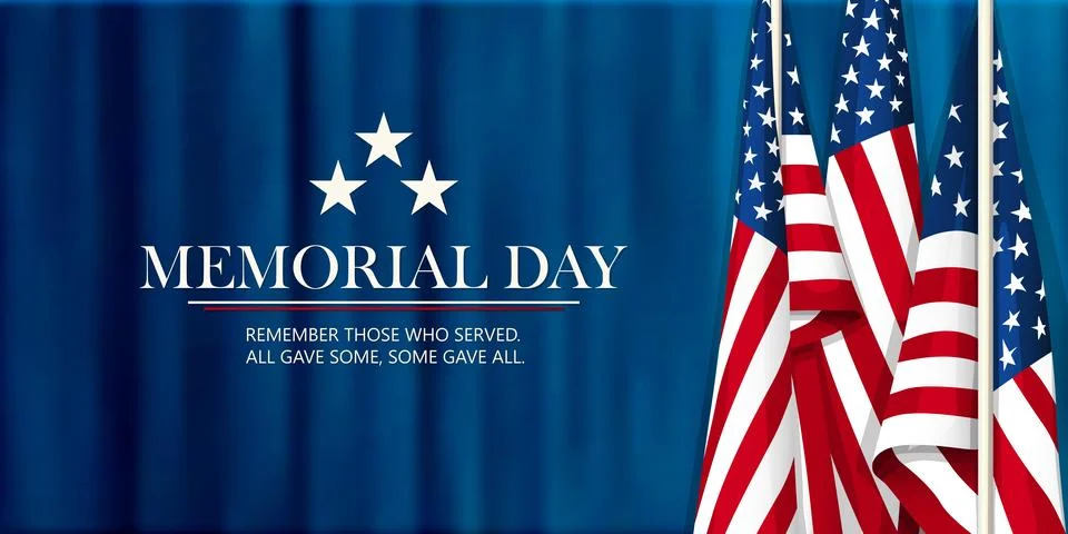 Memorial Day Vector Map with American Flags and Copy Space Stock Photos