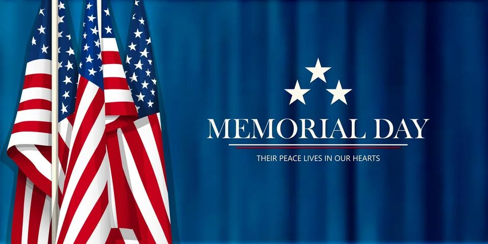 Memorial Day Vector Map with American Flags and Copy Space Stock Photos