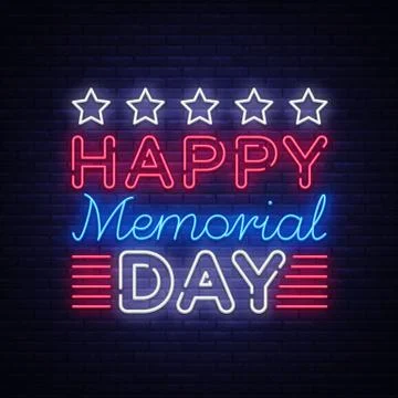 Memorial Day Vector. Memorial Day neon sign, design template, greeting card in Stock Illustration