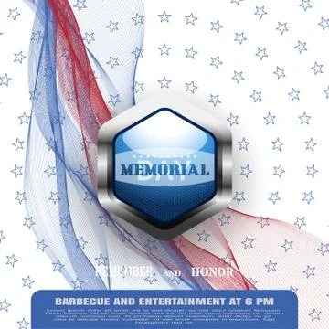 Memorial Day vector poster with blue metal label and shadow on the white ba.. Stock Illustration