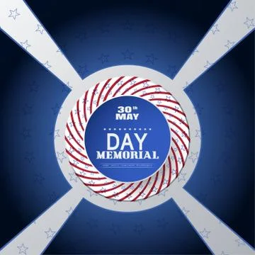 Memorial Day vector poster with blue paper label and transparent shapes on .. Stock Illustration