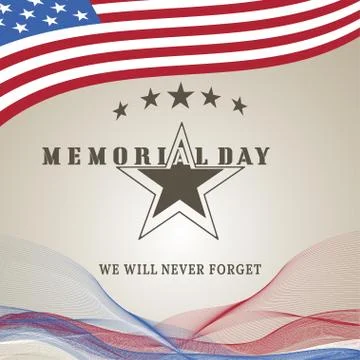 Memorial Day vector poster with brown label, text on the gradient brown bac.. Stock Illustration