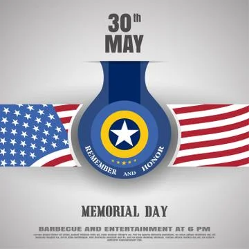 Memorial Day vector poster with medal, stripe with usa flag cut from paper,.. Stock Illustration