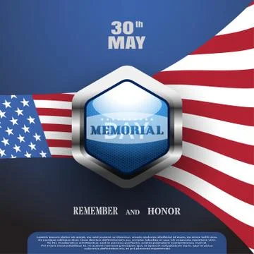 Memorial Day vector poster with medal, usa flag, shadow and text on the gra.. Stock Illustration