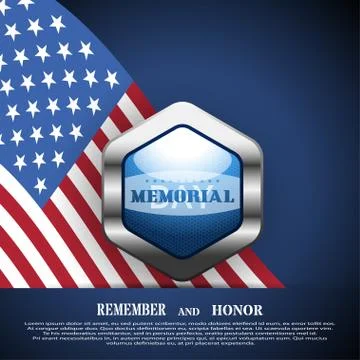 Memorial Day vector poster with pocket, metal medal, usa flag, shadow and t.. Stock Illustration