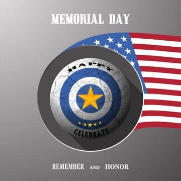 Memorial Day vector poster with round label cut from stone, yellow star, usa  Stock Illustration