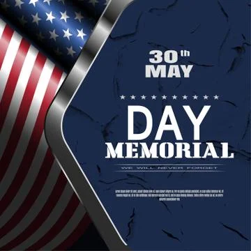 Memorial Day vector poster with text, shadow, glow on the dark blue backgro.. Stock Illustration