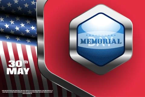 Memorial Day vector wide poster with metal blue label with shadow on the re.. Stock Illustration