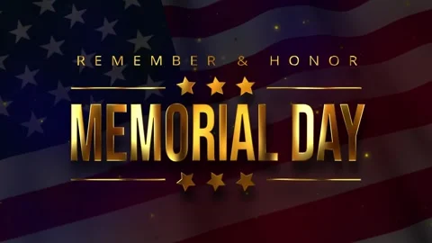 Memorial Day Video Background with Metallic Gold Text and American Flag. Stock Footage 334054204