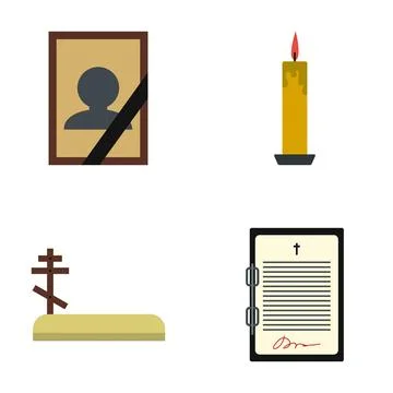 Memorial elements representing funeral, death, and mourning Stock Illustration