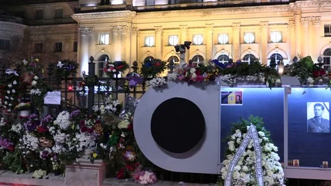 Memorial with flowers to King Michael I of Romania at Royal Palace gates Stock Footage 85270881