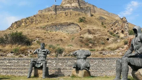 Memorial of Georgian Warriors in the front of Gori Fortress in Gori, Georgia. Stock Footage 101178196