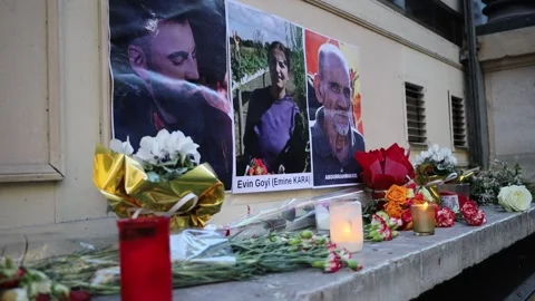Memorial for kurdish victims of shooting attack in Paris , 25 december 2022 Stock Footage 228465714
