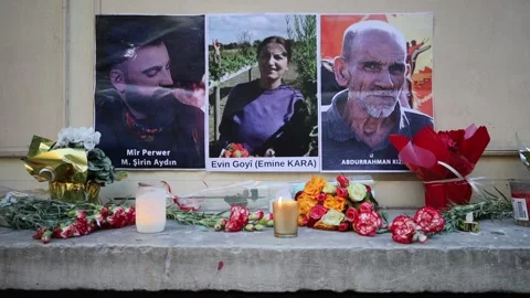 Memorial for kurdish victims of shooting attack in Paris , 25 december 2022 Stock Footage 228465840