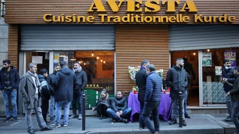 Memorial for kurdish victims of shooting attack in Paris , 25 december 2022 Stock Footage 228466112