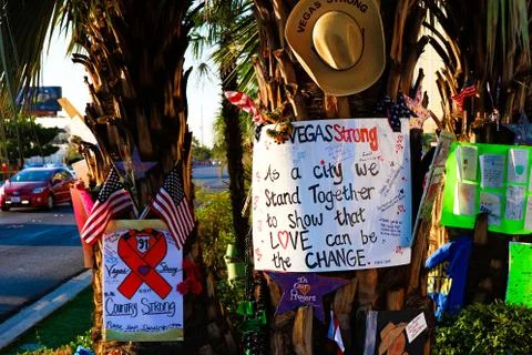 Memorial Message of the Las Vegas gun shooting victims on the Las Vegas Strip Stock Photos