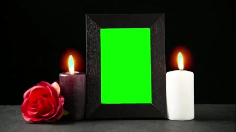 Memorial Picture Frame with Green Screen and Candles Stock Footage 341587506