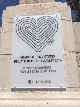 Memorial Plaque for the 2016 Terrorist Attack, Nice, France. Stock Photos