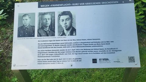 Memorial plaque for 3 executed young Wehrmacht soldiers Stock Photos