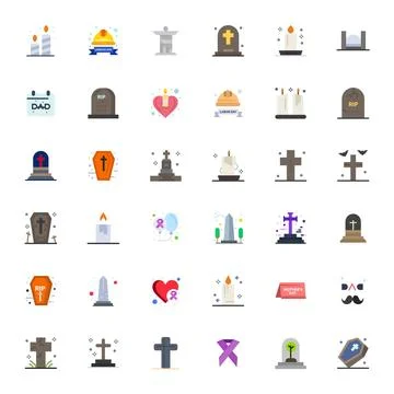 Memorial Professional Vector Set with 36 Flat Pixel Optimized 64x64 Icons Stock Illustration