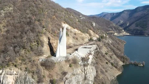 Memorial of Rhodope partisan detachment Anton Ivanov, Vacha Reservoir,  Bulgaria Stock-Footage 157681308