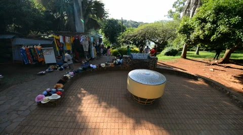 Memorial source of the Nile on a street with souvenir shops. Stock Footage 59797279