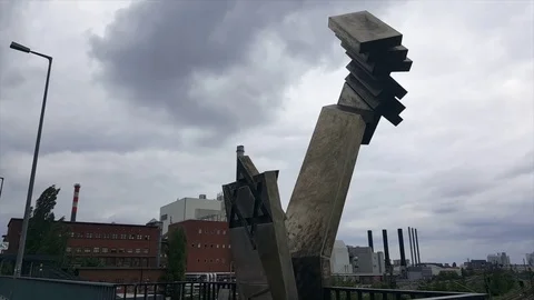 Memorial structure with David Star, train station from which Jews were deported Vídeos de archivo 77414788