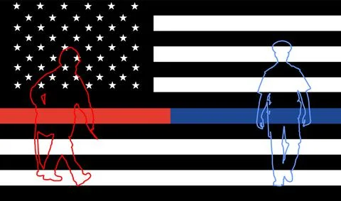 Memorial united Thin Red Line Firefighter Flag and Thin Blue line USA flag Stock Illustration