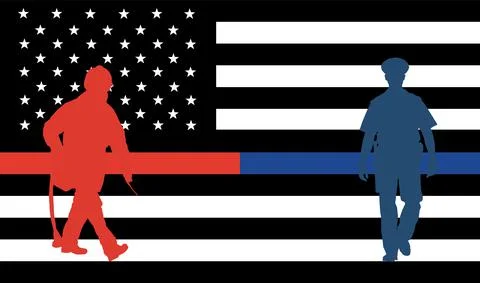 Memorial united Thin Red Line Firefighter Flag and Thin Blue line USA flag Stock Illustration