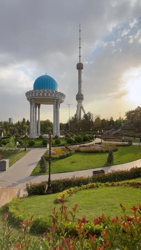 Memorial to Victims of Repression with blue dome in park in Tashkent Uzbekistan Video stock 317882250