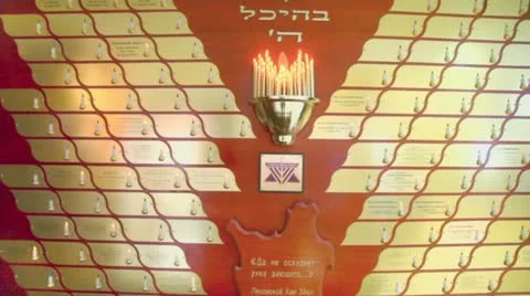 Memorial wall in synagogue Beis Menachem Stock Footage