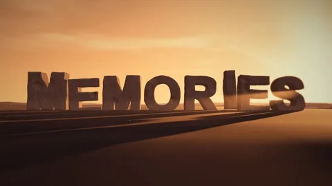 Memories Giant Eroded Stone Letters Standing in a Desert at Sunset with Stock Footage 341854226